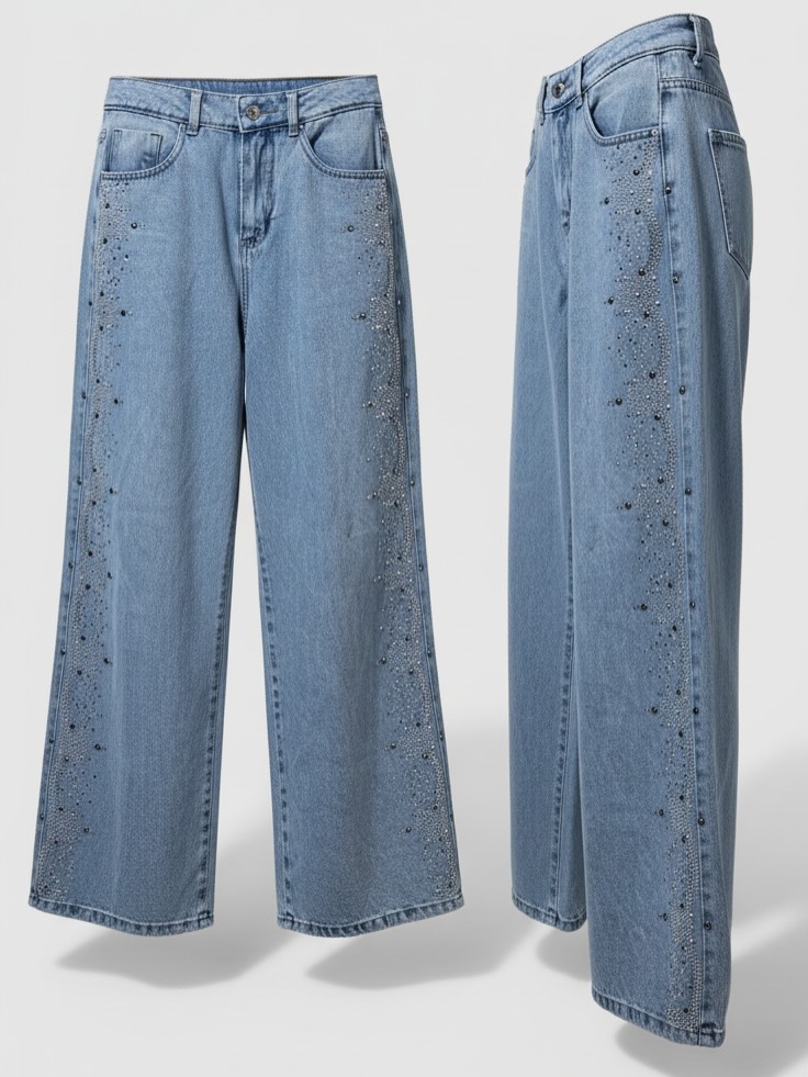 Jean wide leg strass